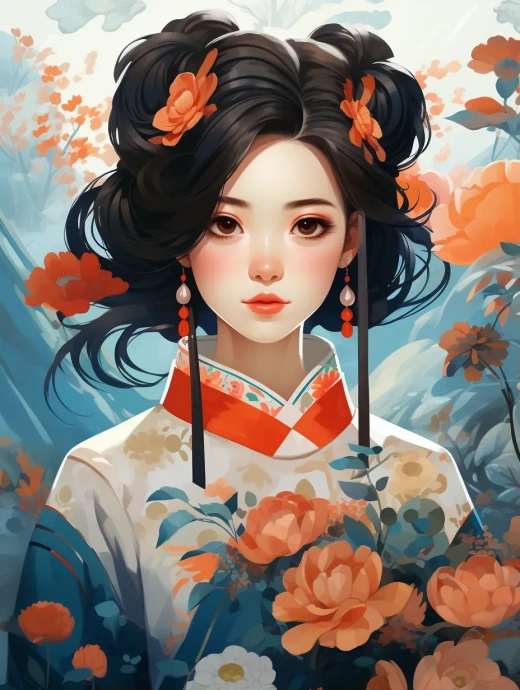中國風少女與牡丹花的浪漫邂逅：Becca Doodlefly的藝術創作