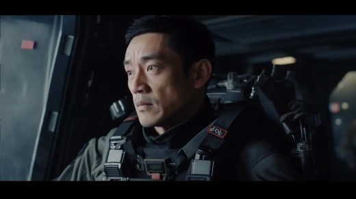 亚洲男子在战斗机驾驶舱内，黑白色调的8K高清写实画面。