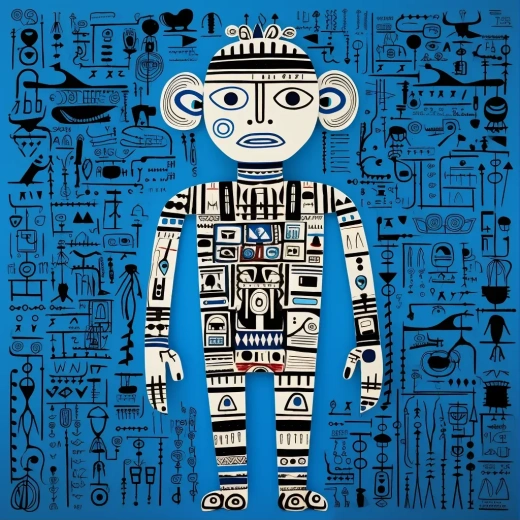 中国古代将军全貌插画：蓝色经典之美与 Keith Haring 涂鸦风格结合