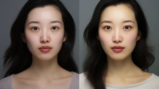40歲中國女子素顏與化妝對比照：粗糙皮膚、自然妝容