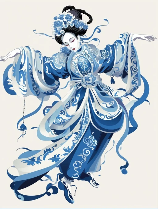 中國(guó)戲曲女角立體全息畫：夸張動(dòng)作與傳統(tǒng)裝飾的融合