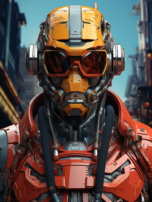 《虚拟世界里的机器人战士：赛博朋克风的城市掠影》