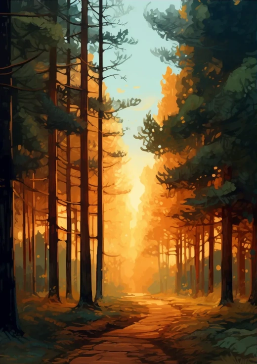 阳光穿透树木的森林，