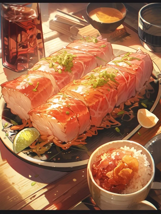 《你的名字。》动画风格烤猪肉饭，比例为3:4,帧数为400,色调为Makoto Shinkai风格 - niji 5 - s 400 - ar 3:4