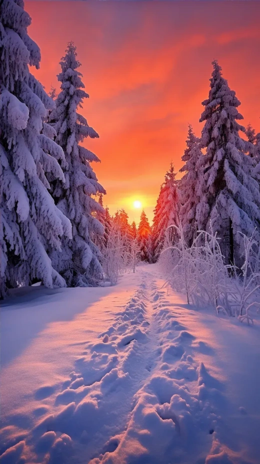 冬日美丽的日出：宁静与壮丽的画卷