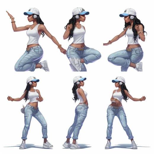 Kawai Hip-Hop风格女性角色，手插口袋，Sprite单页动画，跳舞—V 5.2—AR 1:1