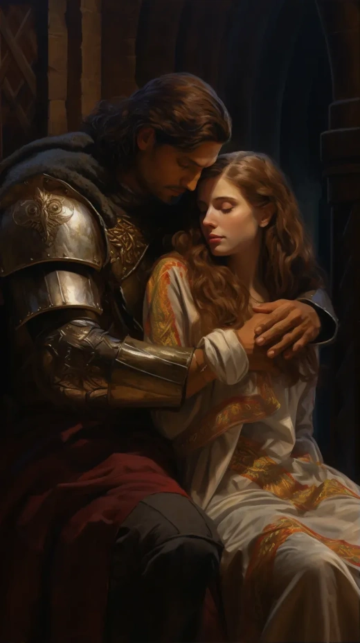 中世纪骑士与公主妻子的浪漫之家：高清油画，真实细腻，光影特效