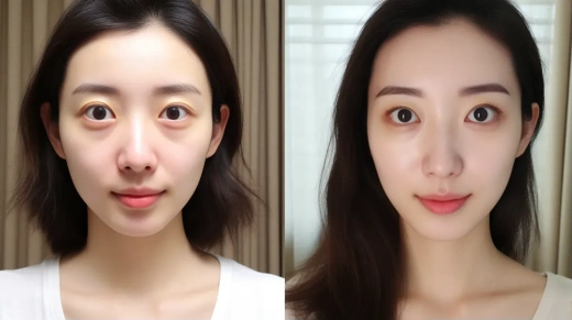 38岁中国女性对比照：无妆薄唇与完美口红厚唇，自然妆容与粗糙皮肤