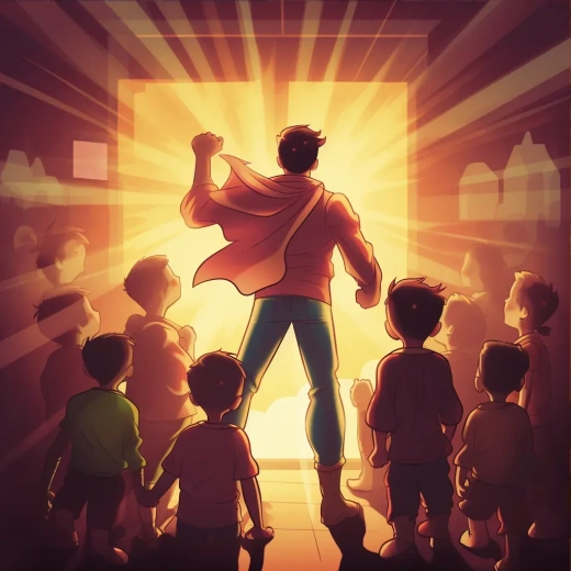 英雄救恶霸：漫画风格插图与戏剧性光影的完美结合