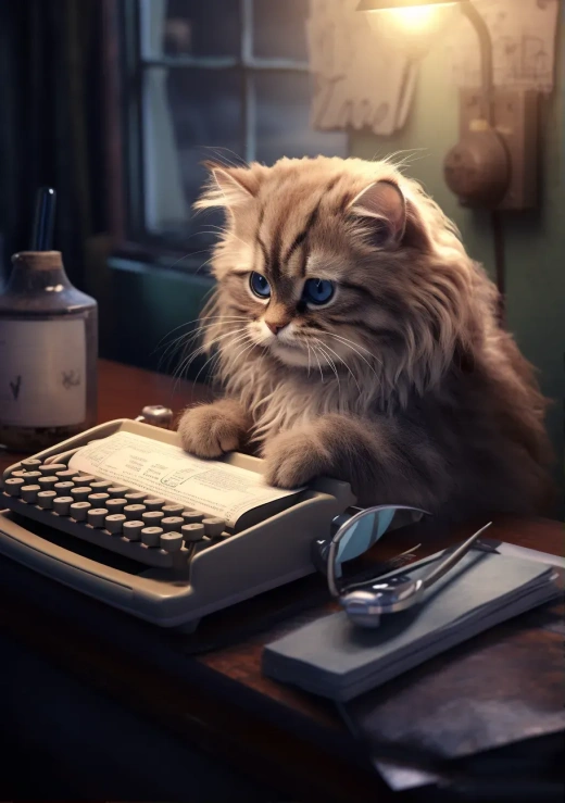 猫在电脑上打字的逼真照片