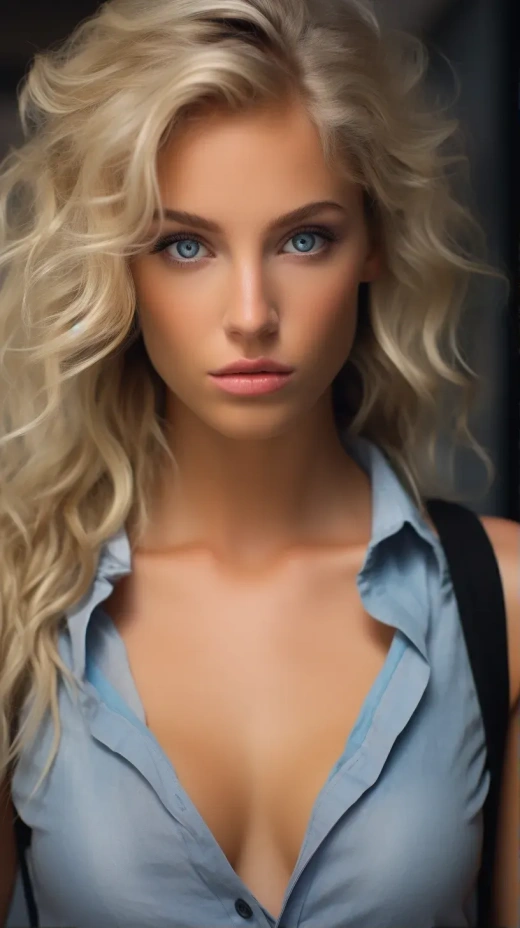 世界上最美丽的女人：拥有蓝眼睛的金发碧眼美女，低胸装照片逼真