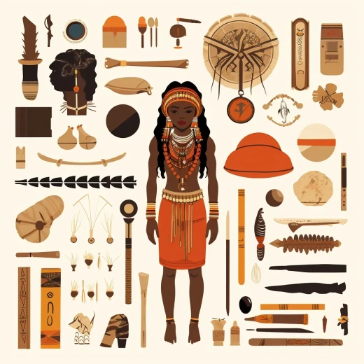 现代非洲部落巫术女孩精美配件销售图矢量简约扁平透明背景