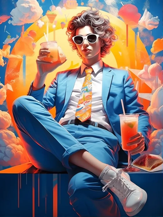 夏日清新少女，水果杯中的夢幻舞者
