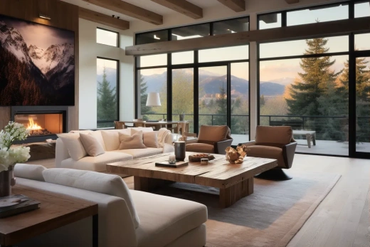 高清8K实景渲染：现代极简主义豪华生活空间，欣赏丹佛郊区美景