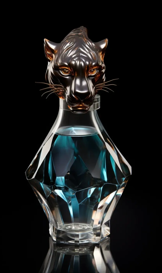 神秘紫晶瓶中的豹首水晶塞瓶，透出神秘灰光的液体