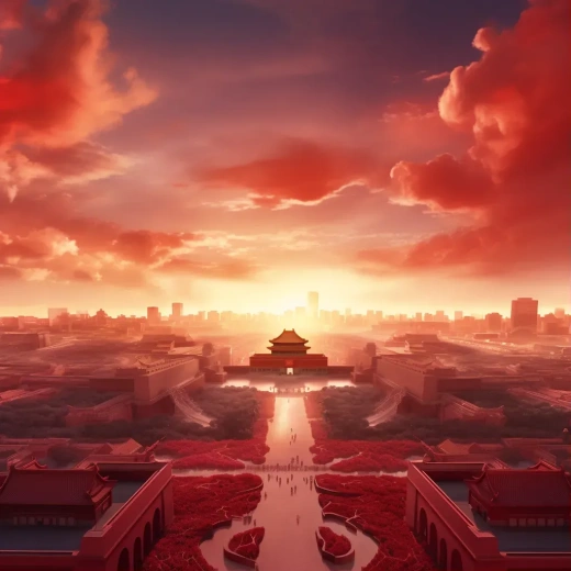 紅霞映照下的京城天際線與故宮之美