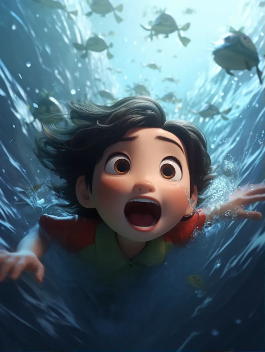 《古代中國(guó)：孩子們落水，驚慌失措，充滿恐懼》——4K高清超清晰Pixar風(fēng)格原始素材