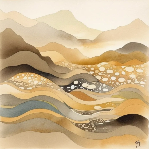 日本风格：简约水彩抽象画，灰褐色调与柔和波纹