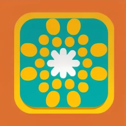 圆形边角正方形手机应用logo，扁平几何花卉矢量logo带花瓣径向重复，简约极简，波普艺术。