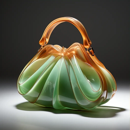绿色塑料袋手袋3D模型，以抽象几何风格呈现，浅绿与浅琥珀，玛丽·费登，李·布罗姆，激进发明，传统越南，漂浮结构。