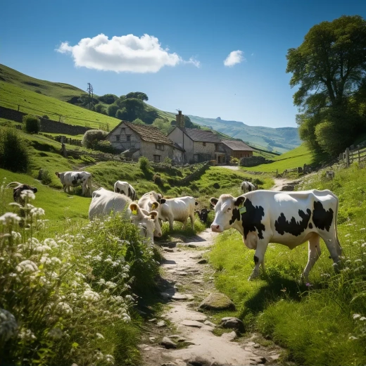 田园风光：绿草如茵，金黄花海，牛羊悠哉，宁静乡野