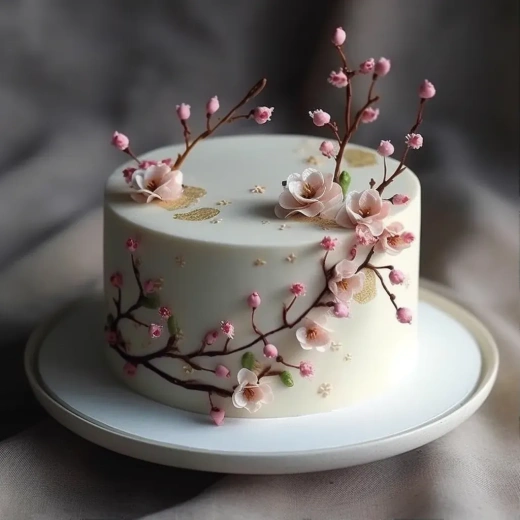 甜美樱花奶油蛋糕设计，柔美色彩拍摄技巧