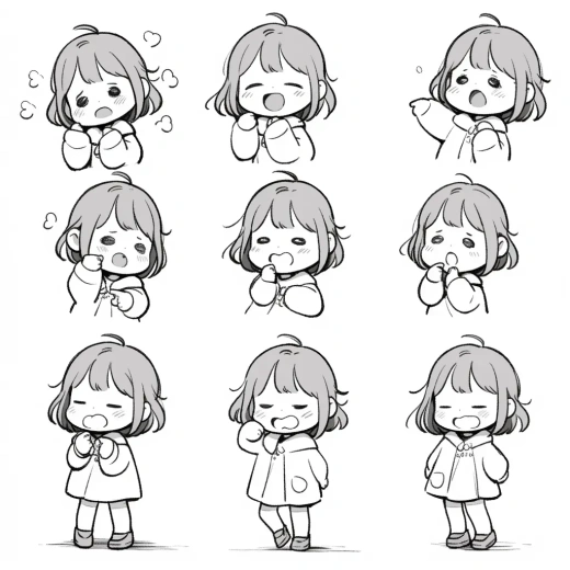 簡(jiǎn)約卡通插畫(huà)：可愛(ài)小女孩的各種表情與姿勢(shì)