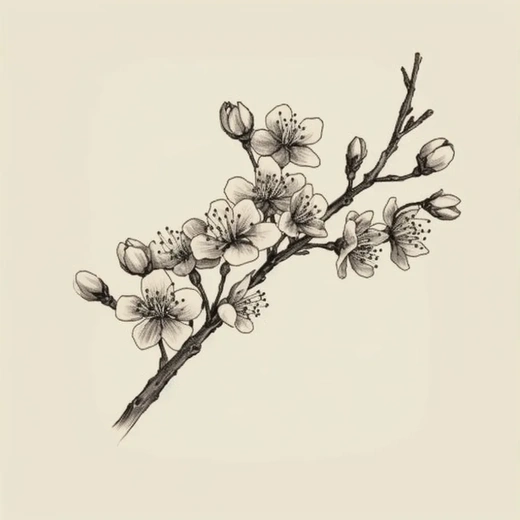 简约复古风格的樱花树枝画，波西米亚风格，怀旧氛围 - S750 - A1:1 - V5.0