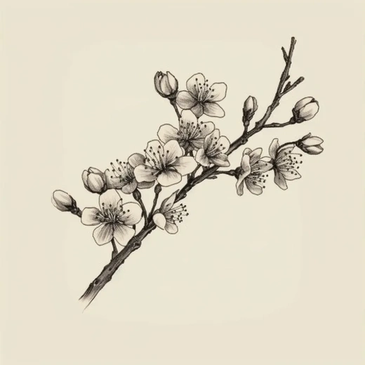 簡約復古風格的櫻花樹枝畫，波西米亞風格，懷舊氛圍 - S750 - A1:1 - V5.0