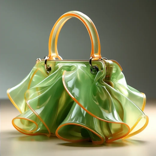 绿色塑料袋手袋3D模型，以抽象几何风格呈现，浅绿与浅琥珀，玛丽·费登，李·布罗姆，激进发明，传统越南，漂浮结构。