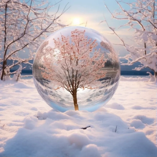 冬日雪景中的超現實之光：明亮雪花與神秘森林