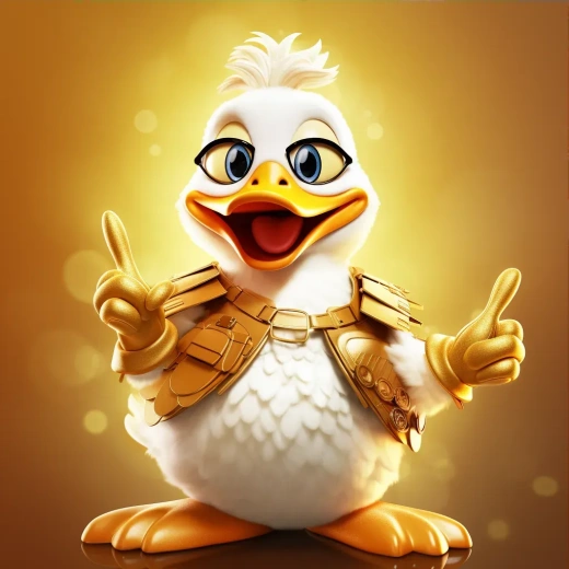 快乐鸭吉祥物：迪士尼风格，戴着金项链，展翅成大拇指，笑容满面