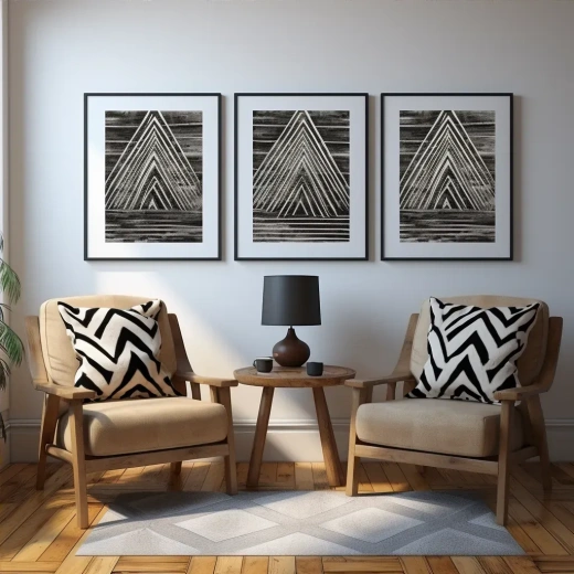 现代波西米亚风格客厅三联画框数字艺术印刷品无水印原图
