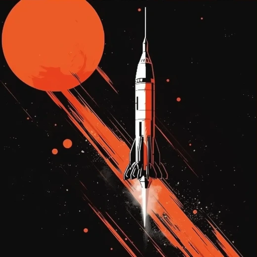 太空火箭与橙色的极简主义风格海报