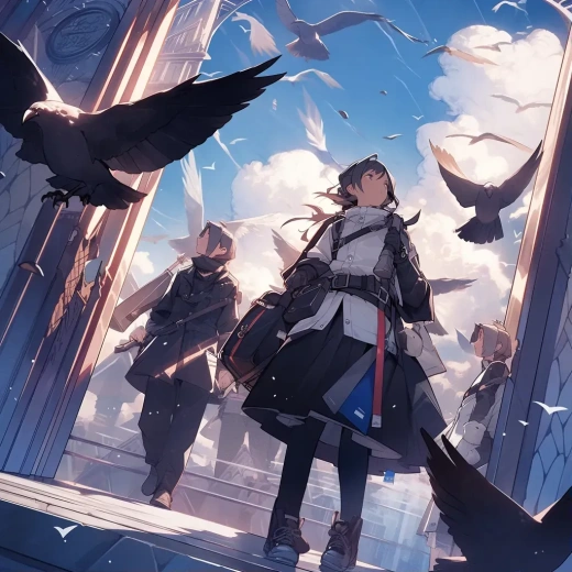 天空世界游戏海报：女冒险家游侠、剑皇与翼人战士