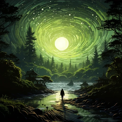 《森林世界》电影海报：绿意盎然的螺旋点绘木刻艺术