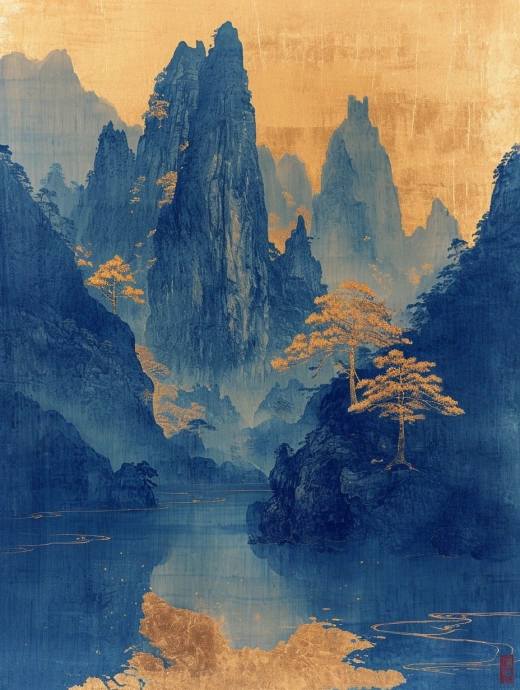 中国传统文化主题画集-青山、金龙、汉服、舟船等元素融合 - 第2157期