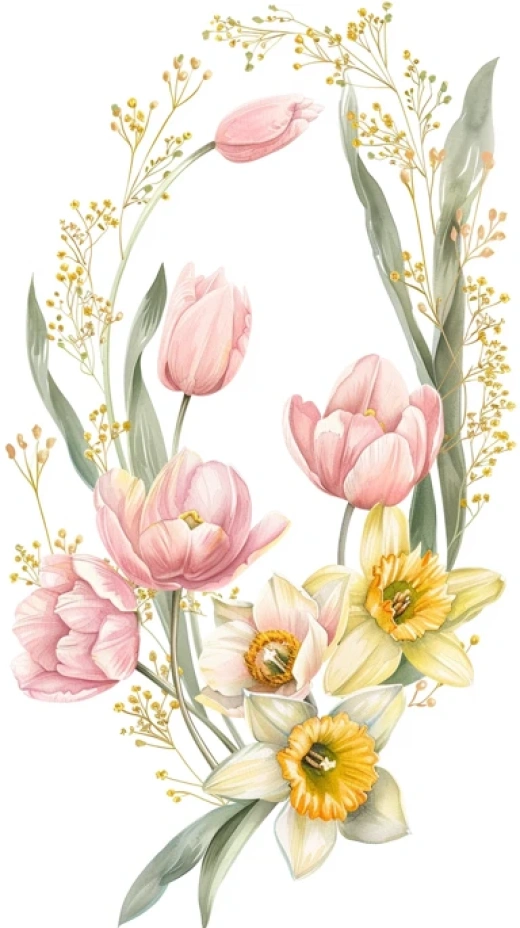 水彩花卉插圖合集-多色郁金香、粉色花束等水彩繪畫 - 第0179期