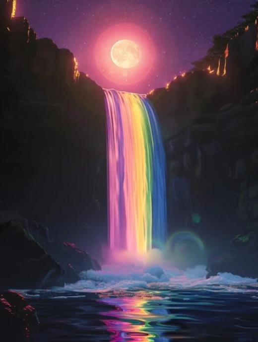 夢(mèng)幻瀑布奇觀-多彩太空瀑布、云中流淌的瀑布、生物發(fā)光的蒸汽波美國風(fēng) - 第2613期