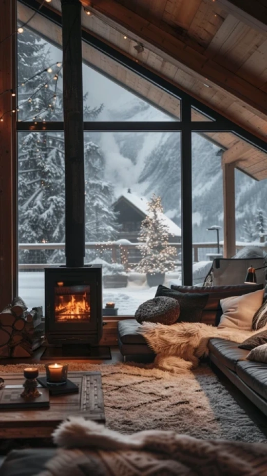 冬季豪华现代生活空间-大型投影屏幕、豪华沙发和深色设计 - 第7942期
