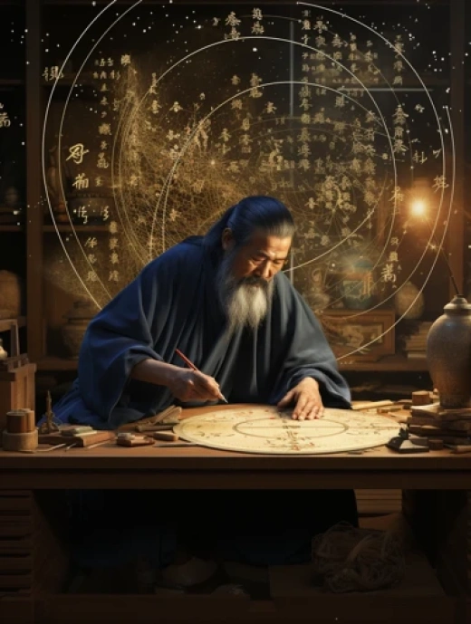 數字命理主題插圖-金色白色線描和數字象征 - 第2135期