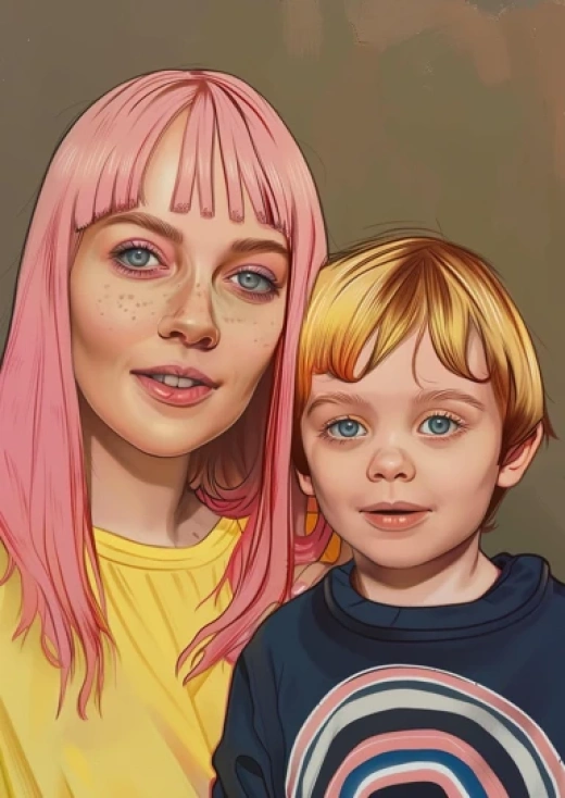母子親情插畫合集-現代風格母親與孩子的肖像插畫精選 - 第9845期