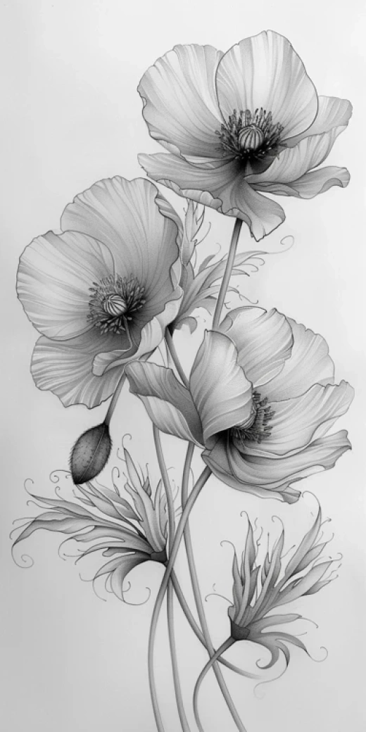 手繪植物花卉素描集合-黑白線條插畫風格花卉植物設計 - 第1983期