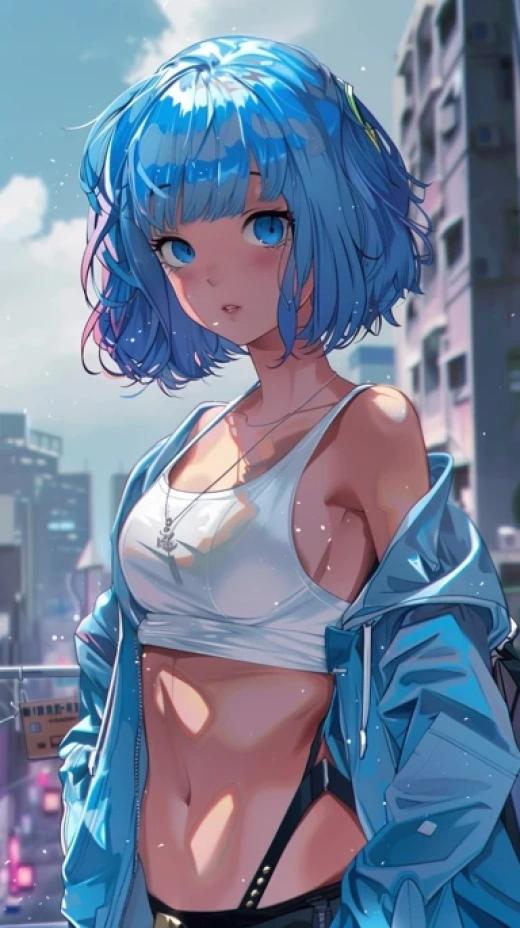 動漫風少女圖片集合-長發藍眼少女、海灘笑容、藍發粉衣女孩 - 第5986期