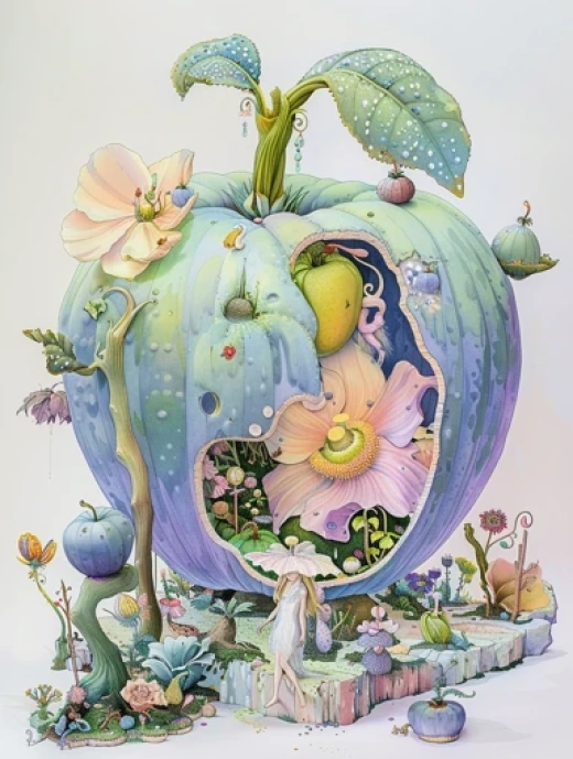 奇幻卡通插畫集合-夢幻色彩、奇特植物與融合物種 - 第9106期