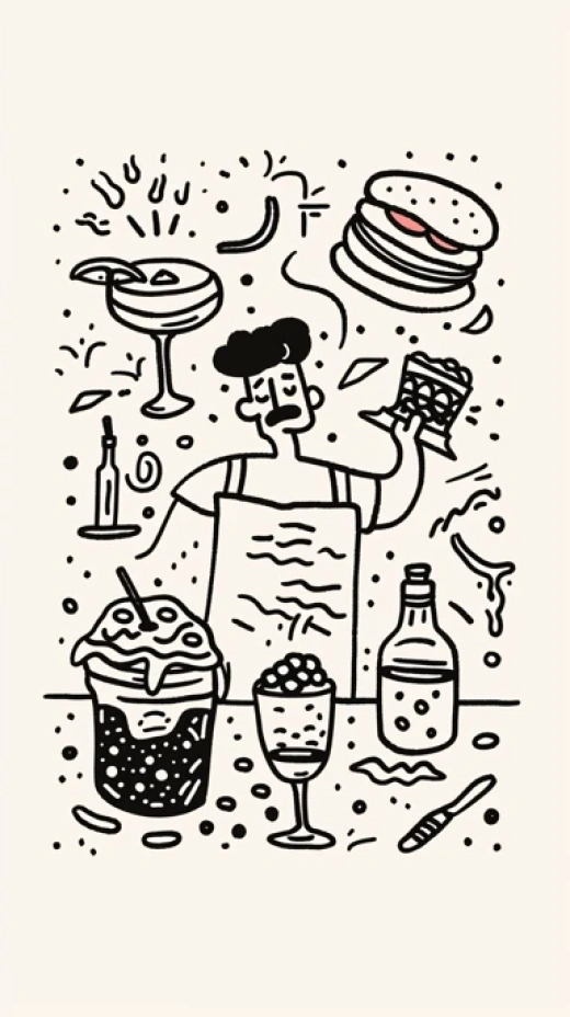 美食餐廳創意設計-簡約黑白美食元素插圖 - 第3978期