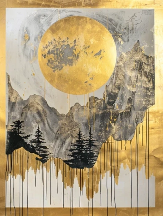 中國(guó)刺繡藝術(shù)-金藍(lán)色山水畫以及樹木和亭臺(tái) - 第5694期