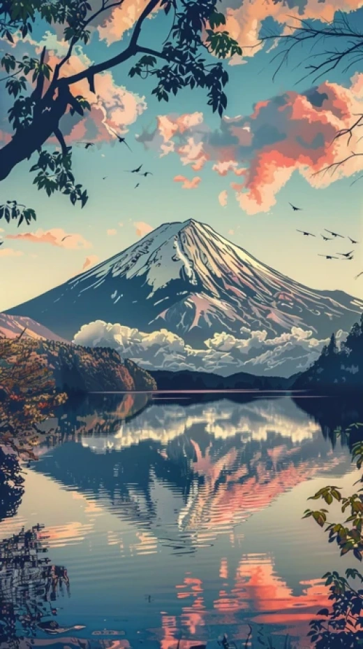 日本風景繪畫集合-夜空下的富士山 - 第5917期