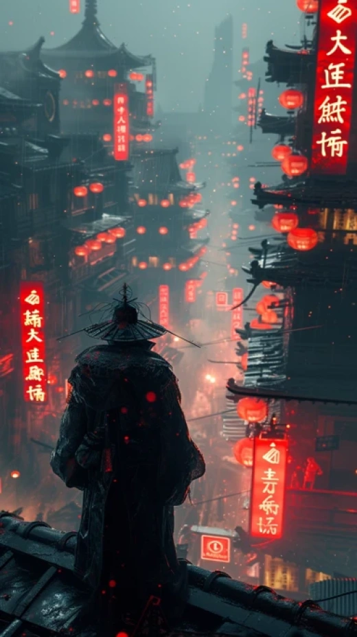 未來武士與賽博朋克城市-電影級畫面描繪的未來主義武士與城市景觀 - 第9461期