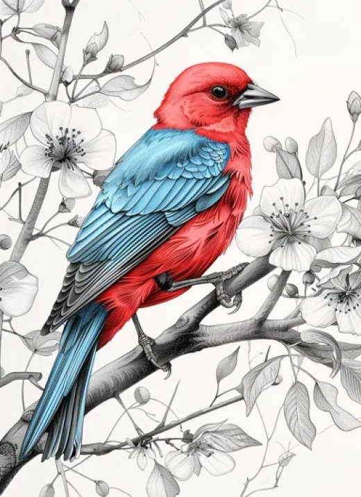 藝術(shù)新藝術(shù)風(fēng)格插畫集-真實(shí)花卉與Turquoise-Browed Motmot鳥 - 第9156期